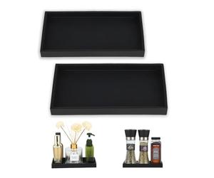 2er Set Plateau Décoratif pour Salle de Bain, Noir, Silicone, Rectangulaire, Plateau decoratif, Plateau Salle de Bain, Convient pour Cuisine et Salle de Bain, Plateau rectangulaire