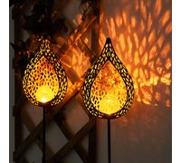 2er Set Solaire LED Fiche Lumières Jardin Crackle Verre Flammen-Optik Extérieur