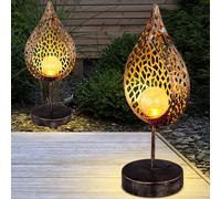 2x lampes de table solaires à LED stand décoration de cour à effet de feu tombe à l'extérieur de la lampe en verre