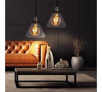 2er Set Suspension Luminaire Suspendu Industriel Métal Noir Verre