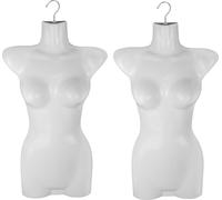 2er Set Torso Weiblich - 70 cm Damentorso aus Kunststoff - Oberkörper Halbplastik in Farbe weiß - Mannequin Büste - Halbplastischer Damenbody - Puppe Figur - Schaufensterpuppe mit Haken