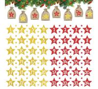 2Feuilles 1-24 Autocollants de Chiffres de Calendrier de l'Avent Autocollant thermocollant Stickers Transfert Textile Thermocollant Étoile Or RougeDécoration DIY Cadeau pour Fête Avent de Noël