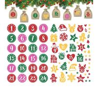 2Feuilles 1-24 Autocollants de Chiffres de Calendrier de l'Avent Autocollant Thermocollant Stickers Transfert Textile Thermocollant Sapin Bonhomme de Neige Décoration DIY pour Fête Avent de Noël