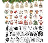 2Feuilles 1-24 Autocollants de Chiffres de Calendrier de l'Avent Thermocollant Stickers Transfert Textile Thermocollant Sapin Cloche Renne Père Noël Décoration DIY Cadeau pour Fête Avent de Noël