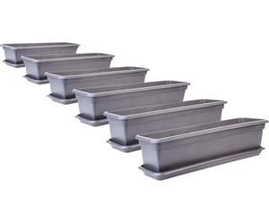2friends Carl Lot de 6 jardinières de balcon avec soucoupe, 80 cm, en plastique de haute qualité, anthracite, rectangulaire, modèle : Carl, fabriqué en UE