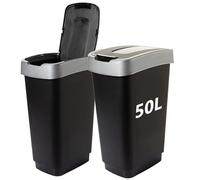 2friends Duo Poubelle à 2 compartiments, 2 x 50 l, anti-odeurs, système de tri sélectif de cuisine, avec couvercle basculant, double tri des déchets, 100 l au total, noir/argent, fabriquée en UE