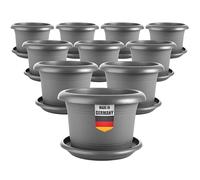 2friends Lot de 10 pots de fleurs élégants de 30 cm - Grand pot de fleurs anthracite de qualité supérieure avec soucoupe - Grand pot de fleurs allemand pour toutes les conditions météorologiques