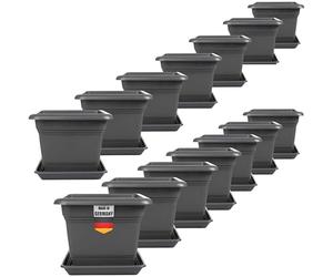 2friends Lot de 14 pots à tomates avec soucoupe - 28 x 28 cm - Anthracite - Carré - Pour tomates et fleurs - Avec système de drainage - Pour balcon et jardin
