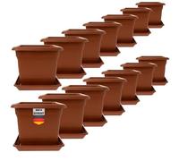 2friends Lot de 14 pots de fleurs carrés - 28 x 28 cm - Terracotta - Grand pot de fleurs robuste pour l'extérieur - Pot idéal pour les plants de tomates - Pot de fleurs carrés en plastique pour jardin