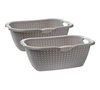 2friends Lot de 2 bacs à linge XL, fermés, poignées ergonomiques, 60 x 40 x 22 cm, 28 l, panier à linge en plastique, fabriqué dans l'UE, gris
