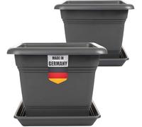 2friends Lot de 2 grands pots de fleurs d'extérieur - 40 x 40 cm - Anthracite - Grand pot de fleurs pour terrasse et jardin - Robuste - Diamètre : 40 cm