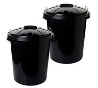 2friends Lot de 2 poubelles robustes avec couvercle de 75 l - Grande poubelle noire avec couvercle pour l'extérieur et l'intérieur - Poubelle solide en plastique imperméable et résistante aux UV - 55