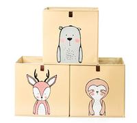 2friends Lot de 3 boîtes de rangement pour enfants avec boucle de sortie, Kallax avec 3 motifs, 33 x 33 x 33 cm, stables et lavables, beige