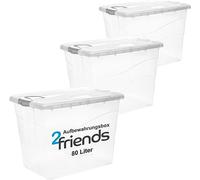 2friends Lot de 3 boîtes de rangement XXL avec couvercle, grande taille, en plastique, avec roulettes + poignées à clip - Pour bureau, chambre d'enfant, cave et atelier, modèle : Jenny, fabriqué en UE