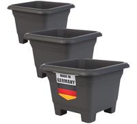 2friends Lot de 3 grands pots de fleurs carrés pour l'extérieur - En anthracite - Résistant aux intempéries et au gel - Grand pot de fleurs pour jardin et terrasse - 38 x 38 x 28 cm