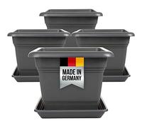 2friends Lot de 4 grands pots de fleurs d'extérieur - 40 x 40 cm - Avec soucoupe en plastique - Anthracite - Qualité supérieure