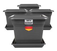 2friends Lot de 4 pots à tomates avec soucoupe - 28 x 28 cm - Anthracite - Carré - Pour tomates et fleurs - Avec système de drainage - Pour balcon et jardin