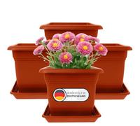 2friends Lot de 4 pots de fleurs grands carrés avec soucoupe, 40 x 40 cm, fabriqués en Allemagne, modèle Lea, couleur : terre cuite