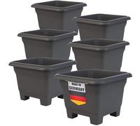 2friends Lot de 6 grands pots de fleurs carrés - Grands pots de fleurs d'extérieur - Résistants aux intempéries et au gel - Pour jardin et terrasse - Anthracite - 38 x 38 x 28 cm