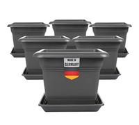 2friends Lot de 6 pots à tomates avec soucoupe - 28 x 28 cm - Anthracite - Carré - Pour tomates et fleurs - Avec système de drainage - Pour balcon et jardin