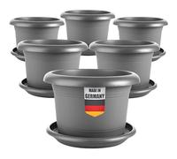 2friends Lot de 6 pots de fleurs élégants de 40 cm de diamètre - Grand pot de fleurs anthracite avec soucoupe - Robuste et résistant au gel - En plastique - Pour jardin, balcon, terrasse