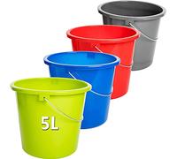 2friends Mauro - Lot de 4 seaux de nettoyage en plastique de 5 l - Seau à eau - Couleur : anthracite, rouge, vert, bleu - Avec échelle de mesure - Qualité alimentaire - Robuste et durable