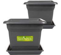 2friends Sustania Grand bac à Plantes 48x48 pour l'extérieur, Set de 2 - Pot de Fleurs & Pot de Plantes Premium résistant aux intempéries, Cache-Pot idéal avec Drainage, Jardin-terrasse,Anthracite