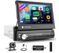 2G+64G Android 13 Autoradio Dab+, 1 DIN Autoradio Écran Rétractable Manuel 7 Pouces avec sans Fil Carplay Android Mirror Link GPS Navigation WiFi USB FM/RDS Radio SWC + Camera de recul&MIC