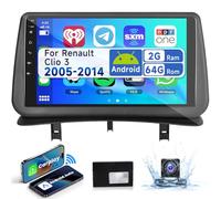 2G&64G Podofo 9'' Autoradio pour Renault Clio 3 2005-2014 Carplay sans Fil Android Auto, Android 13 Radio 2 Din avec Bluetooth WiFi GPS HiFi RDS/FM + Caméra de recul AHD/Canbus