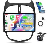 2G+64G sans Fil Carplay Android 13 Autoradio 2 Din pour Peugeot 206 206CC 206SW 2000-2016 Citroen C2 2002-2010 9 Pouces Autoradio avec Android Auto GPS Navi WiFi Bluetooth FM/RDS/SWC Caméra de Recul