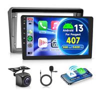 2G+64G sans Fil Carplay Android 13 Autoradio 2 Din pour Peugeot 407 2004-2011 9 Pouces Autoradio avec Android Auto GPS Navi WiFi Mirror Link Bluetooth FM/RDS/Dab/SWC Caméra de Recul