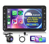 2G+64G sans Fil Carplay Android Autoradio 2 Din pour Alfa Romeo 159 2004-2011 Brera Spider Sportwagon 7 Pouces Autoradio Android Auto GPS Navi WiFi Mirror Link Bluetooth FM/RDS/EQ/SWC Caméra de Recul