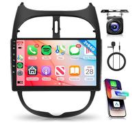 2G+64G sans Fil Carplay Android Autoradio 2 Din pour Peugeot 206 206CC 206SW 2000-2016 Citroen C2 2002-2010 9 Pouces Autoradio avec Android Auto GPS Navi WiFi Bluetooth FM/RDS/EQ/SWC Caméra de Recul