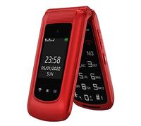 2G Telephone Portable Senior Clapet Débloqué avec Grosse Touche, 2.4"+1.8" LCD Téléphone Portable Basique avec SOS-Knopf | Radio FM | Station de Recharge, Téléphone Portable Personnes Agées-Rouge