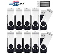 2GB Memory Stick 10 Pack,SRVR Flash Drive USB 2.0 Swivel Thumb Drives Data Storage Jump Drive Zip Drive Memory Sticks External Devices with LED Indicator(10 Black Color with Lanyard)