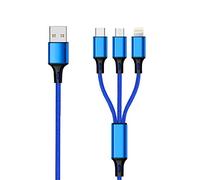 2GO Acoustics Câble de charge USB – Pour micro USB, Apple 8 broches et USB Type-C – 150 cm – Bleu