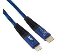 2GO Câble USB C vers Lightning - 100 cm de long - Bleu - En nylon tressé - Pour iPhone SE/11/11 Pro/11 Pro max/X/XS/XR/XS Max / 8 - Supporte la charge PD - Pour chargeurs USB-C - FastCharge 20 W