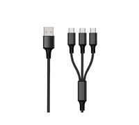2GO Réf. 797156 : Câble 1.5m USB-B vers 3x USB-C Mâle, Nylon Noir, 3A max, Connecteurs Aluminium, Droit