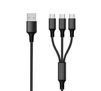 2GO Réf. 797156 : Câble 1.5m USB-B vers 3x USB-C Mâle, Nylon Noir, 3A max, Connecteurs Aluminium, Droit