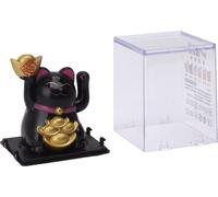 2in Solar Powered Waving Arm Lucky Cat Ornament Welcoming Waving Hand Wealth Fortune Cat Black