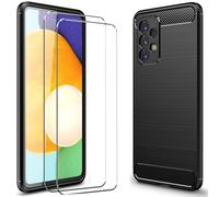 2in1 Film de Verre Affichage Etui Coque pour Samsung Galaxy A14 Carbone Robuste