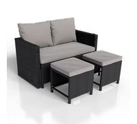 2in1 Meuble de jardin en poly rotin Jamaïque Noir