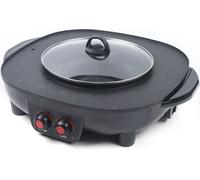 2In1 Poêle à griller électrique avec revêtement antiadhésif Hot Pot Casserole BBQ Poêle de cuisson Teppanyaki Machine à griller de table 2100W