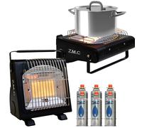 2in1 Portable Gaz Camping Butane Cuisinière Céramique + 6 Cartouches à 1,7KW