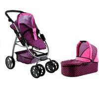2in1 Poussette de poupée et landau Alice - rose à pois noirs