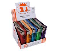 2J Briquet Slim Gaz, Lot de 50 Briquets Electriques Electroniques Translucide Rechargeables Et Pas Cher, Assortiment De 5 Couleurs pour Fumeur De Longue Et Courte, pour Allumer des Bougies