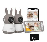 2K/3MP 5"" Babyphone 2 Caméra Bebe,PTZ 360° Baby Phone Vidéo connecté Smartphone, Visiophone avec Alertes Intelligentes avec 64go