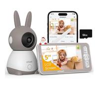 2K/5"" Babyphone Caméra Bebe,PTZ 360° Vidéo connecté Smartphone,Visiophone avec Alertes Intelligentes/Vision Nocturne avec 64go