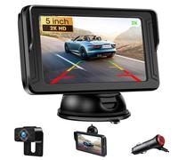【2K】 Caméra de Recul 5 Pouces Camera de Recul avec Moniteur Pas de Perçage IP69 Étanche Caméra de Recul Voiture pour Vision Nocturne SUV/Pickup/Camper DC 12V Plug-and-Play Installation Facile