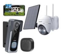 2K Caméra Surveillance et sonnette WiFi Extérieure sans Fil Batterie, Vision Nocturne, PIR Détection, alarme, Audio Bidirectionnel